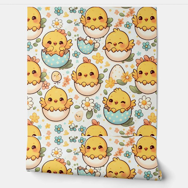 Kawaii Easter Chick Peel and Stick Wallpaper (Unrolling)