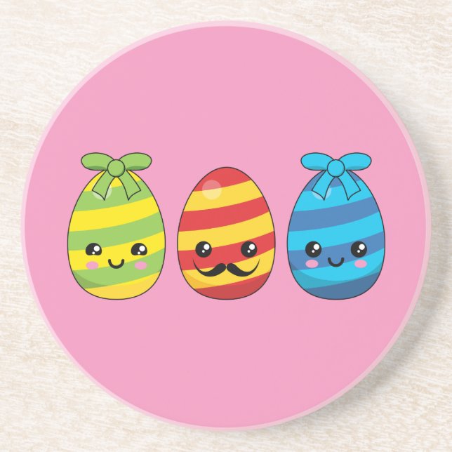 Kawaii Easter Eggs with Ribbons Coaster (Front)