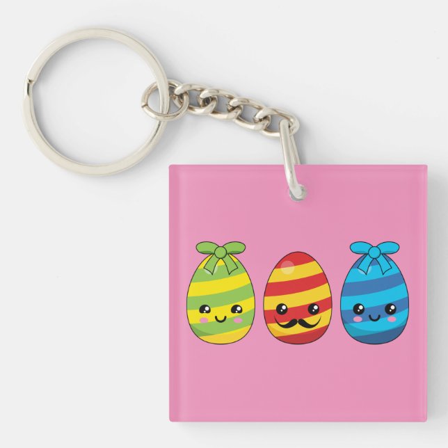 Kawaii Easter Eggs with Ribbons Key Ring (Front)