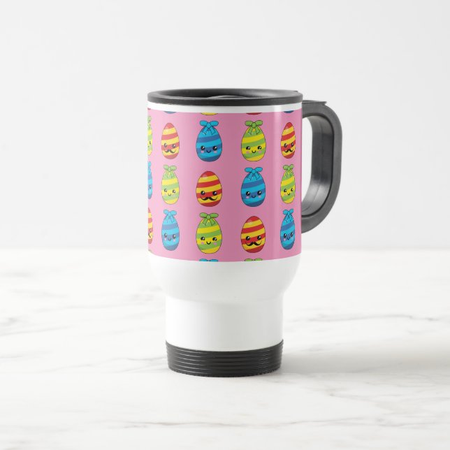 Kawaii Easter Eggs with Ribbons Travel Mug (Front Right)