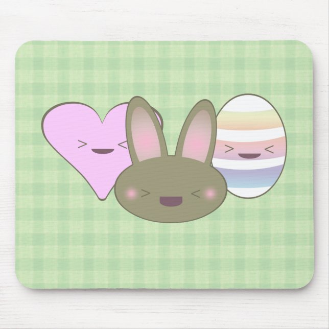 KAWAII EASTER TRIO BUNNY CHOCOLATE EGG HEART HAPPY MOUSE PAD (Front)