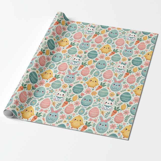 Kawaii Easter Wrapping Paper (Unrolled)