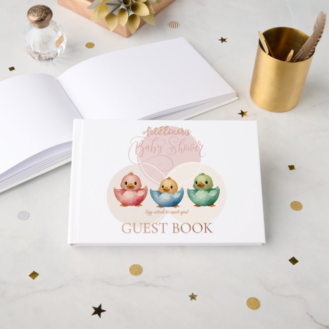 Kawaii Egg Birds Pastel Coloured Baby Shower Foil Guest Book (Front Open)