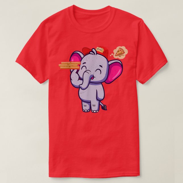 Kawaii Elephant Cute Animal Pizza Delivery Funny P T-Shirt (Design Front)