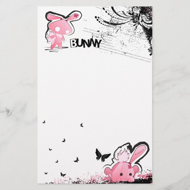 Kawaii emo Pink Bunny Stationery (Front)