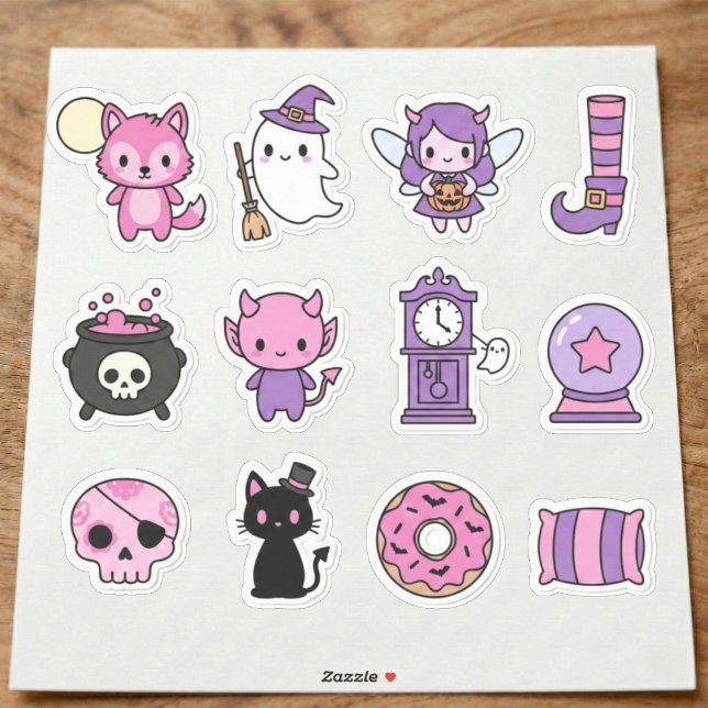 Kawaii Enchanted Pastel Haunts Sticker Collection (Cute cartoon monsters for a fun vibe.)