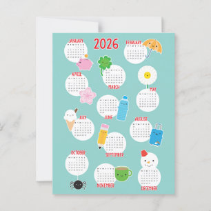 Kawaii Everyday Life 2026 Calendar Postcard