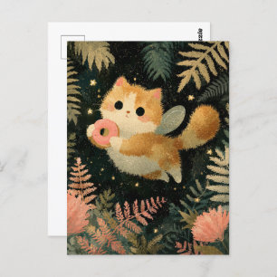 Kawaii Fairy Cat with Donut Postcard