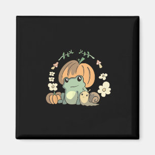Kawaii Fall Cottagecore Aesthetic Frog With Pumpki Magnet