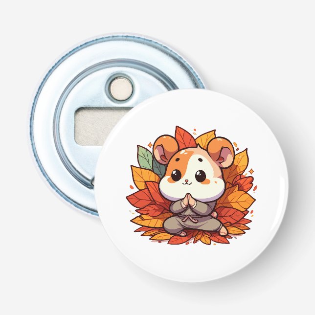 Kawaii fall hamster yoga bottle opener (Front)