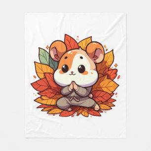 Kawaii fall hamster yoga fleece blanket