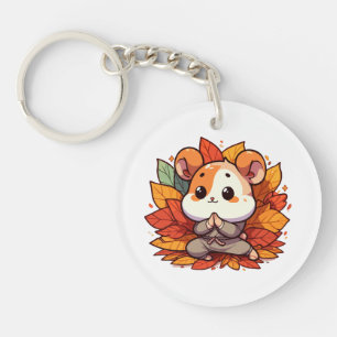 Kawaii fall hamster yoga key ring
