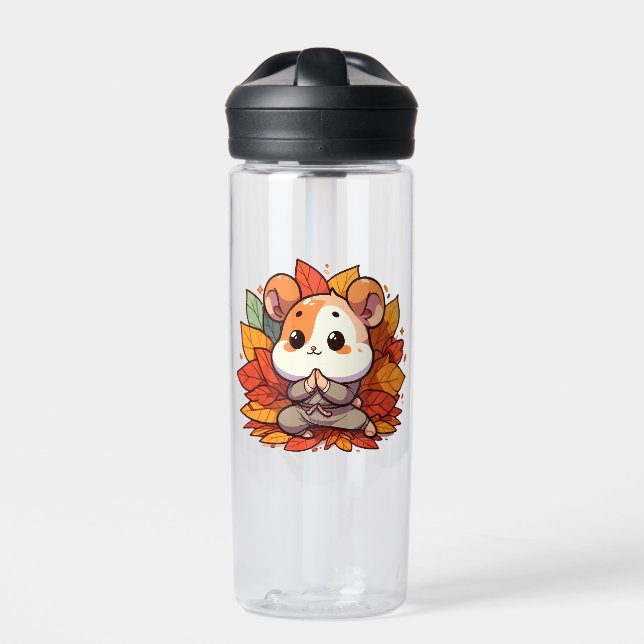 Kawaii fall hamster yoga water bottle (Front)