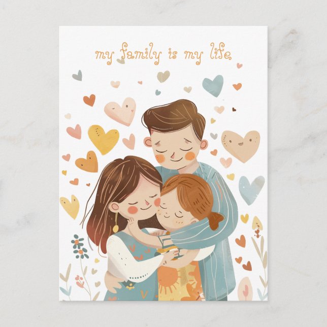 Kawaii Family of Three Postcard (Front)