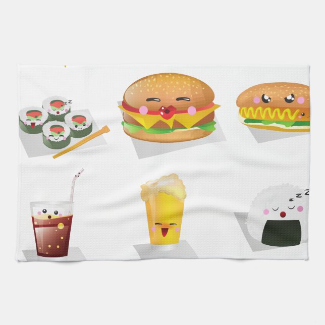 kawaii fast food tea towel (Horizontal)