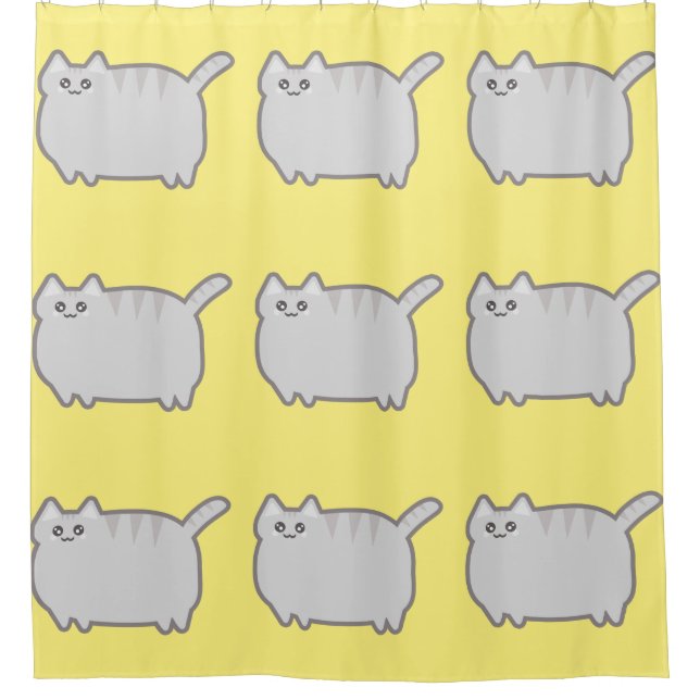 Kawaii Fat Cat Shower Curtain (Front)