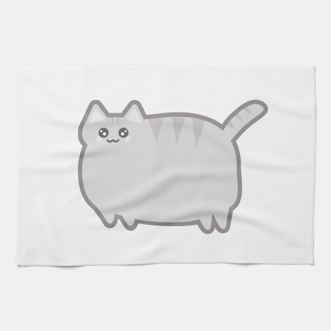 Kawaii Fat Cat Tea Towel (Horizontal)