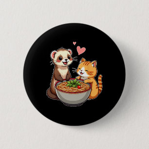 Kawaii Ferret And Cat Eating Ramen Cute Japanese A 6 Cm Round Badge