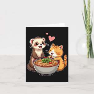 Kawaii Ferret And Cat Eating Ramen Cute Japanese A Card