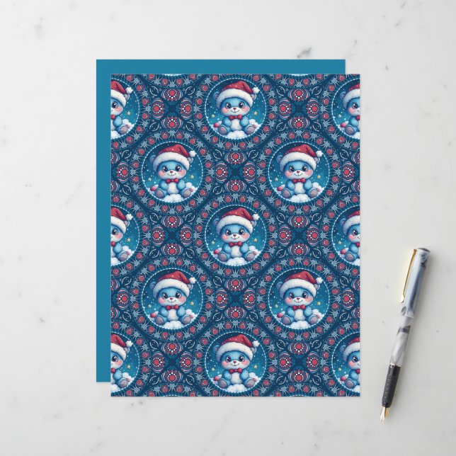 Kawaii Festive Bear Mandala Diamond Tile Scrapbook (Front/Back In Situ)