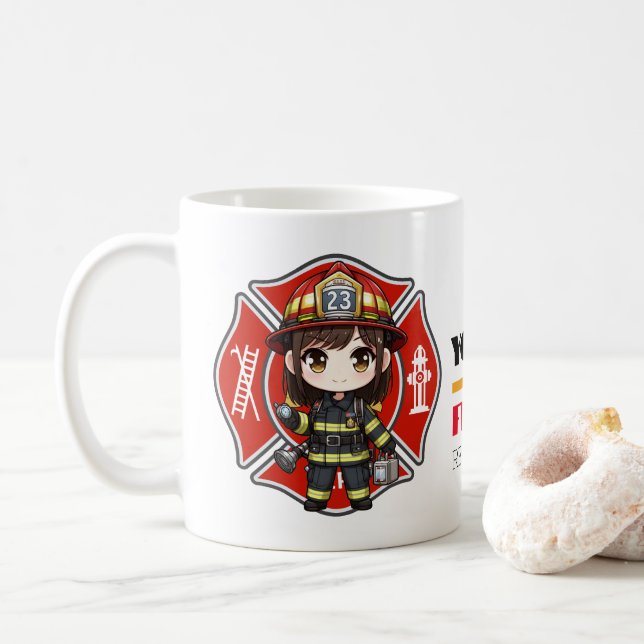 Kawaii Firefighter Girl - Coffee Mug (With Donut)
