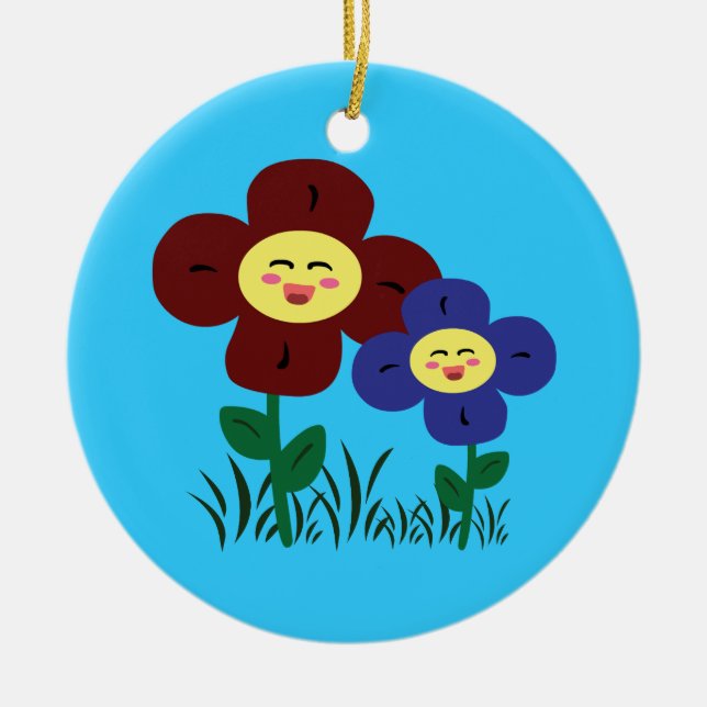 Kawaii Flowers Ceramic Tree Decoration (Front)