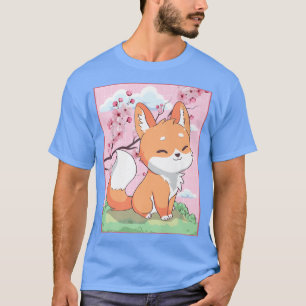Kawaii Fo Japanese Kitsune Sakura Cherry Blossom  T-Shirt