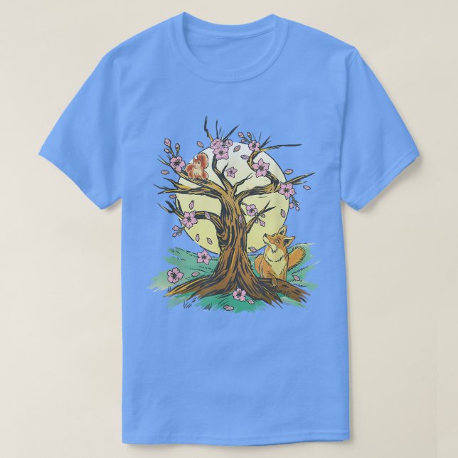 Kawaii fo with Sakura and cherry blossom tree and  T-Shirt (Design Front)