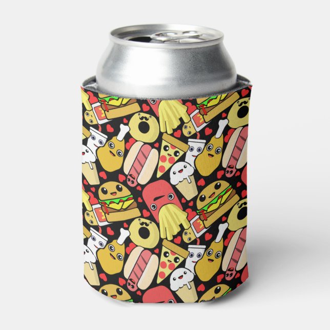 Kawaii Food Characters Patterned Can Cooler (Can Front)