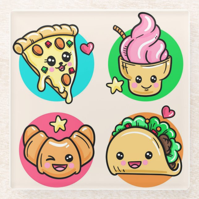 Kawaii Food Glass Coaster (Front)