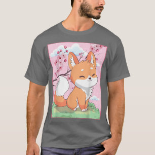 Kawaii Fox Japanese Kitsune Sakura Cherry Blossom T-Shirt