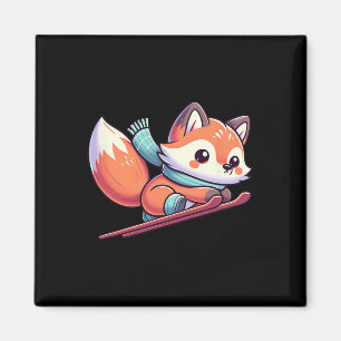 Kawaii Fox On Skis Winter Sports Alpine Snow Fun  Magnet