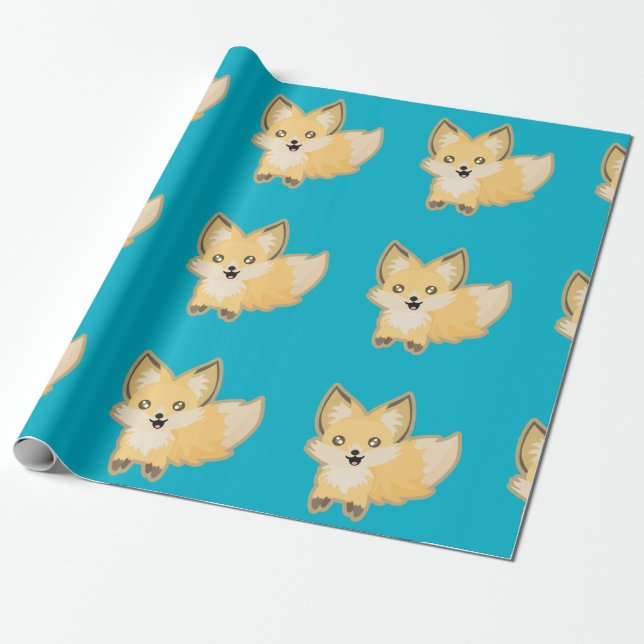 Kawaii Fox Wrapping Paper (Unrolled)