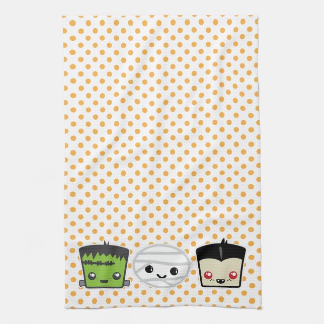 Kawaii Frankenstein Mummy Dracula Kitchen Towel (Vertical)