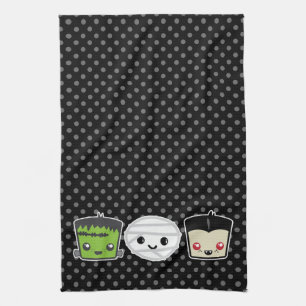 Kawaii Frankenstein Mummy Dracula Kitchen Towel