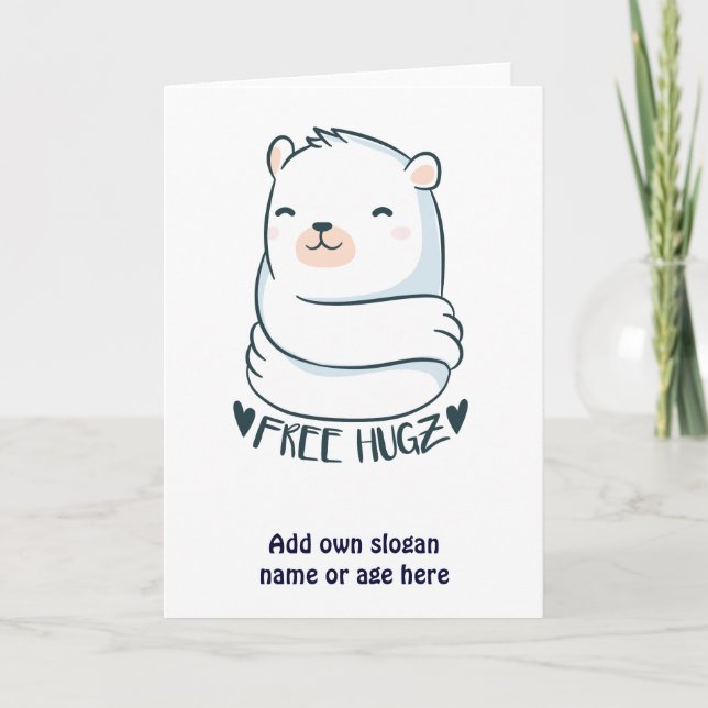 Kawaii FREE HUGS Polar Bear White Cute Love Card (Front)