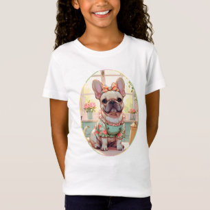 Kawaii French Bulldog cup of tea cottagecore T-Shirt