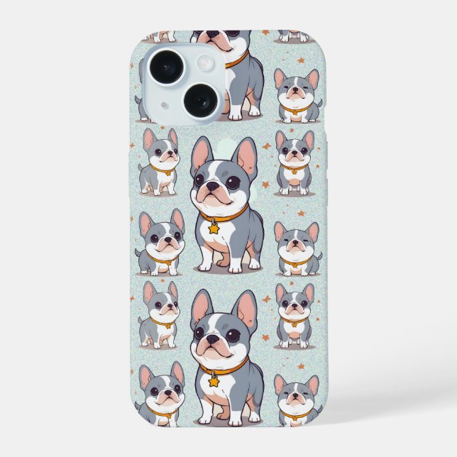 Kawaii French Bulldog Frenchie Moods iPhone 15 Case (Back)