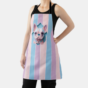 Kawaii French Bulldog Pastel Paper Cutting Art Apron