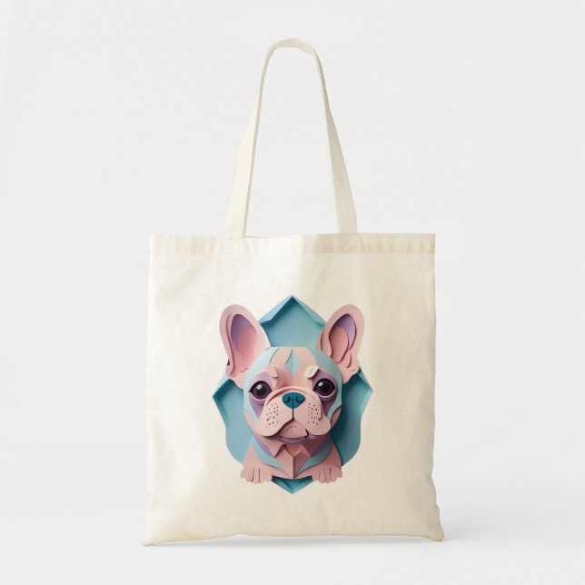 Kawaii French Bulldog Pastel Paper Cutting Art  Tote Bag (Front)