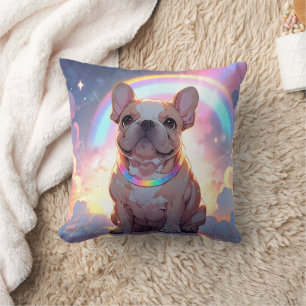 Kawaii French Bulldog Rainbow Clouds Cushion