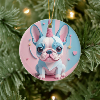 Kawaii French Bulldog Unicorn Pastel Ceramic Tree Decoration