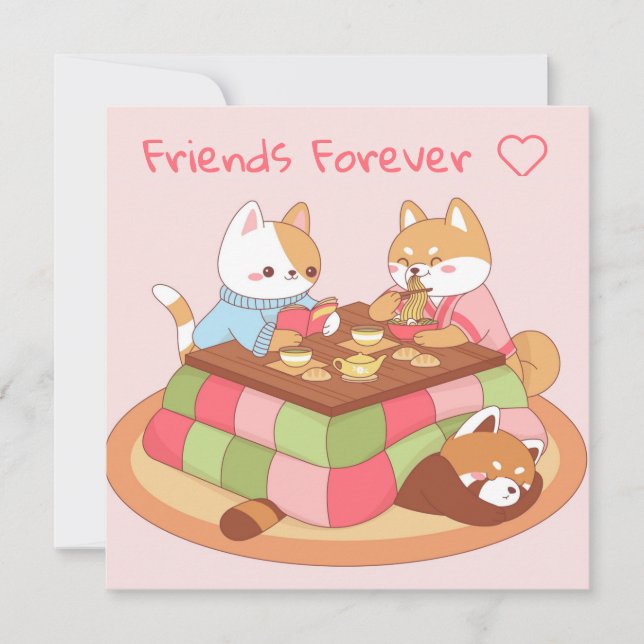 Kawaii friends holiday card (Front)
