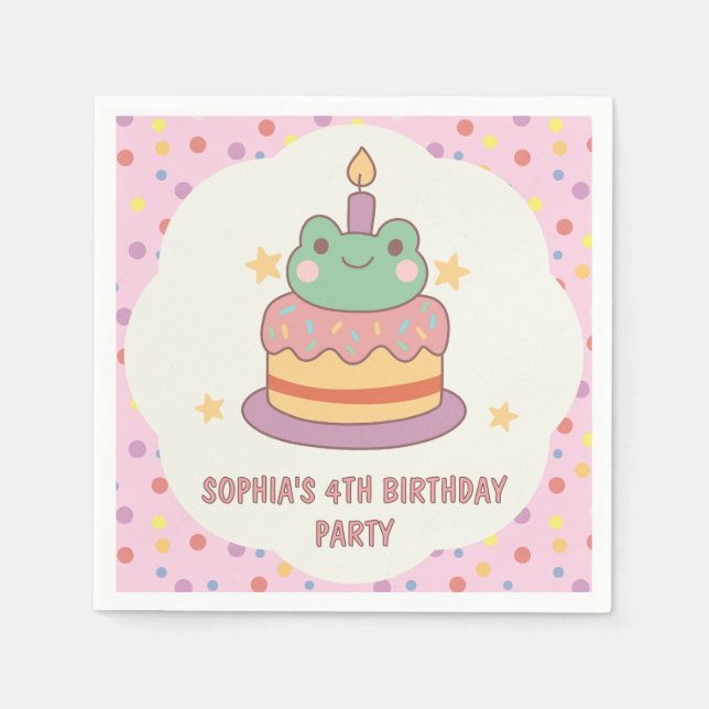 Kawaii Frog Birthday Cake Custom Napkin (Front)