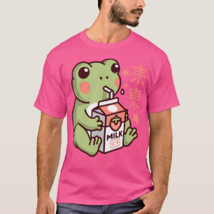 Kawaii Frog Drink Strawberry Milkshake Japanese An T-Shirt
