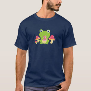 Kawaii Frog Drinking Strawberry Milk, Cottagecore T-Shirt