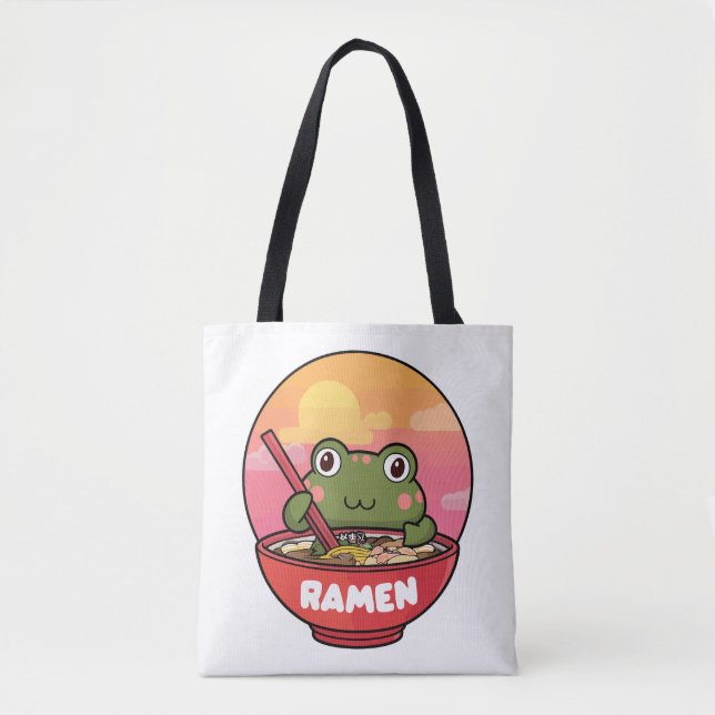 Kawaii frog eating ramen tote bag (Front)