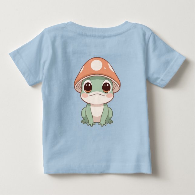 Kawaii Frog in Mushroom Hat Baby T-Shirt (Back)