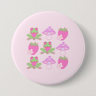 Kawaii Frog, Mushroom, and Strawberry 7.5 Cm Round Badge