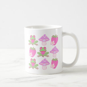 Kawaii Frog, Mushroom, and Strawberry Coffee Mug